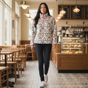 Eddie Bauer  Sherpa Women's Large 1/4 zip pullover in earthy vibrant tones